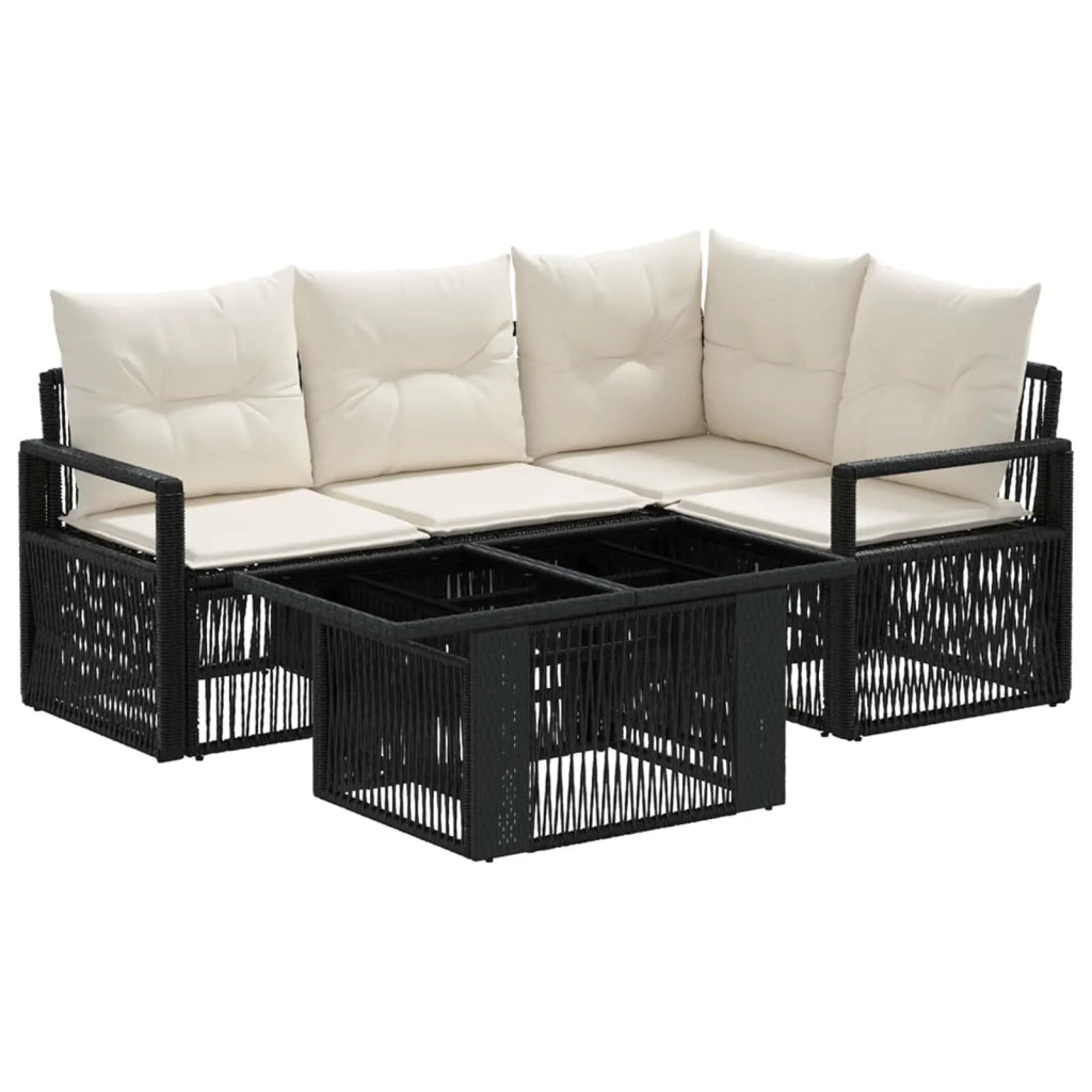 Set Divano da Giardino 5 pz Nero e Bianco Crema polyrattan 3437092