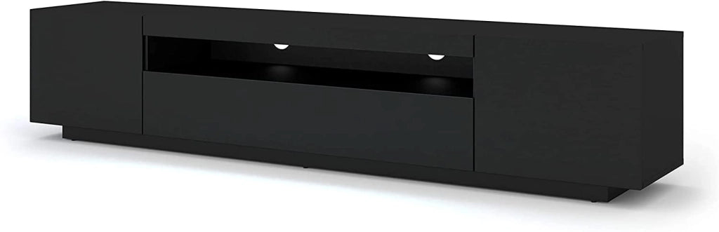 Mobile TV Aura con LED integrato 200x37x42H Cm mobile sospeso o a terra con piedi colore Nero Opaco