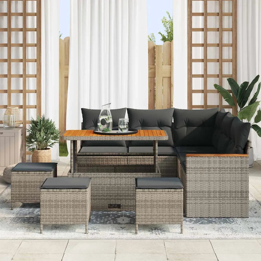 Set Divano da Giardino con cuscino Grigio Poly Rattan 3365003