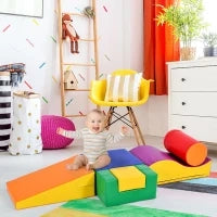 Set di 6 Grandi Blocchi da Costruzione per Giocare e Arrampicarsi con Scala e Scivolo, Adatto a Bambini in Età Prescolare e Neonati, Blocchi Morbidi e Colorati, Giallo