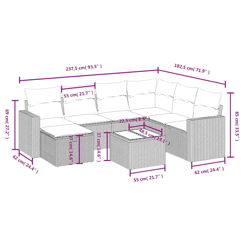 Set Divano da Giardino 8 pz con Cuscini Beige in Polyrattan 3263534