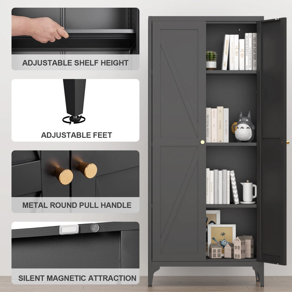 ARMADIO CONTENITORE 2 ANTE 174,5x42,0x14,0 cm Metallo Nero con ripiani regolabili