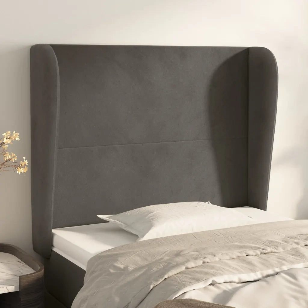 Testiera ad Orecchio-Testata con Orecchie Grigio Scuro 93x23x118/128 cm in Velluto 833648