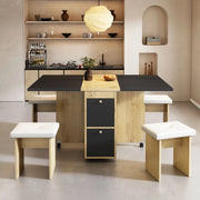 Set tavolo da pranzo pieghevole con 4 sedie, tavolo estensibile salvaspazio, bianco, rovere e nero