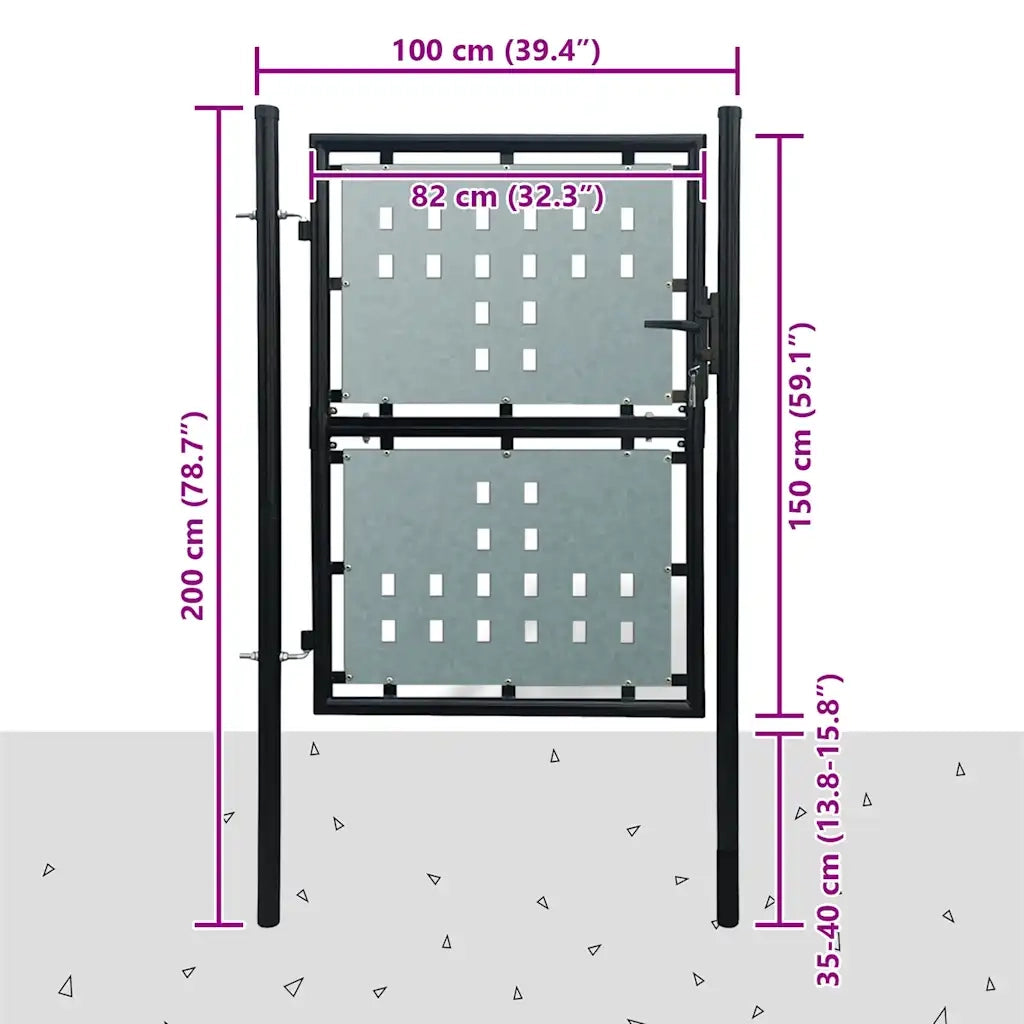 Cancello per Recinzione Singolo Nero 100 x 200 cm cod mxl 46816