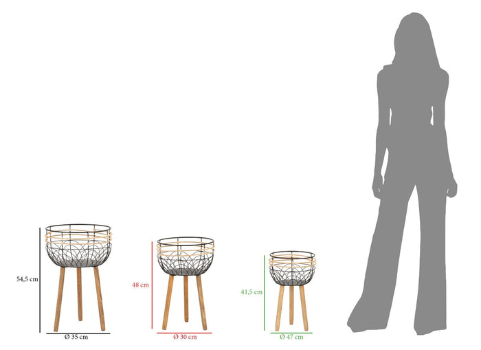 Set 3 Porta Vasi Oporto Ø 35x54,5-30x48-25x41,5 cm in Rattan