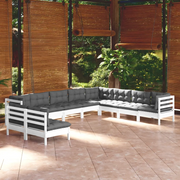 Set Divani da Giardino 10 pz con Cuscini Bianchi Legno di Pino cod mxl 44416
