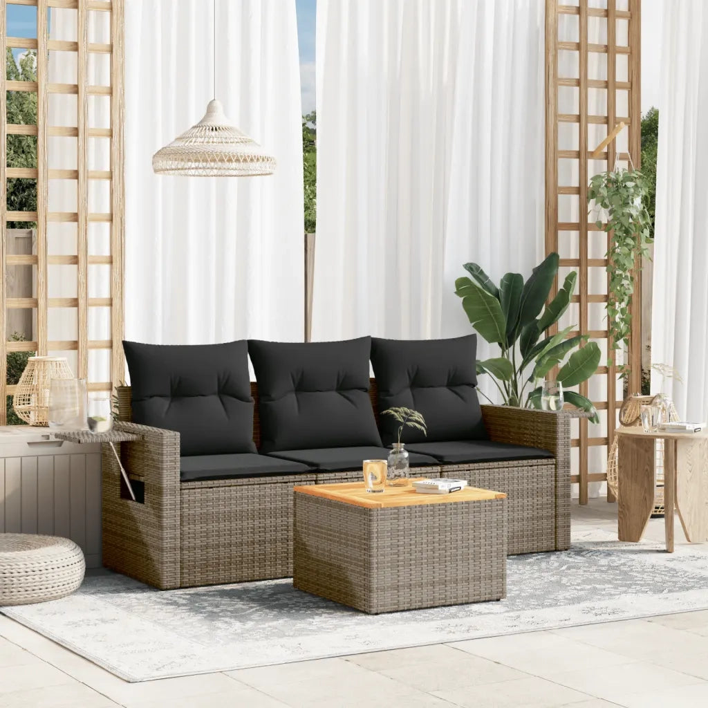Set Divani da Giardino 4 pz con Cuscini in Polyrattan Grigiocod mxl 112923