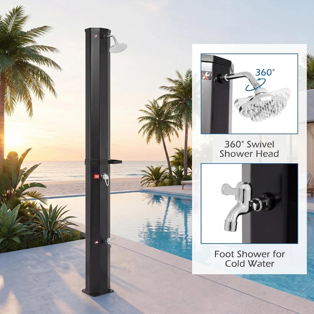 SOARS Doccia Solare da Giardino 60 L, 277 cm Doccia da Esterno con Copertura Protettiva, Soffione 360° e Rubinetto per Piedi, Max. 60 °C, per Piscina e Spiaggia