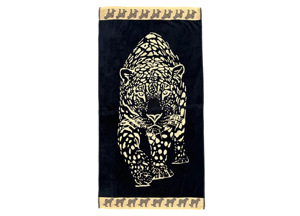 Telo Mare Jacquard Spugna Asciugamano Spiaggia Disegno Pantera - Telo Mare - Nero