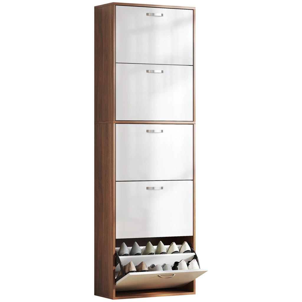 Scarpiera 5 Livelli con Ripiani ¨C zephmum ¨C MDF Bianco e Marrone 60x28x189 cm