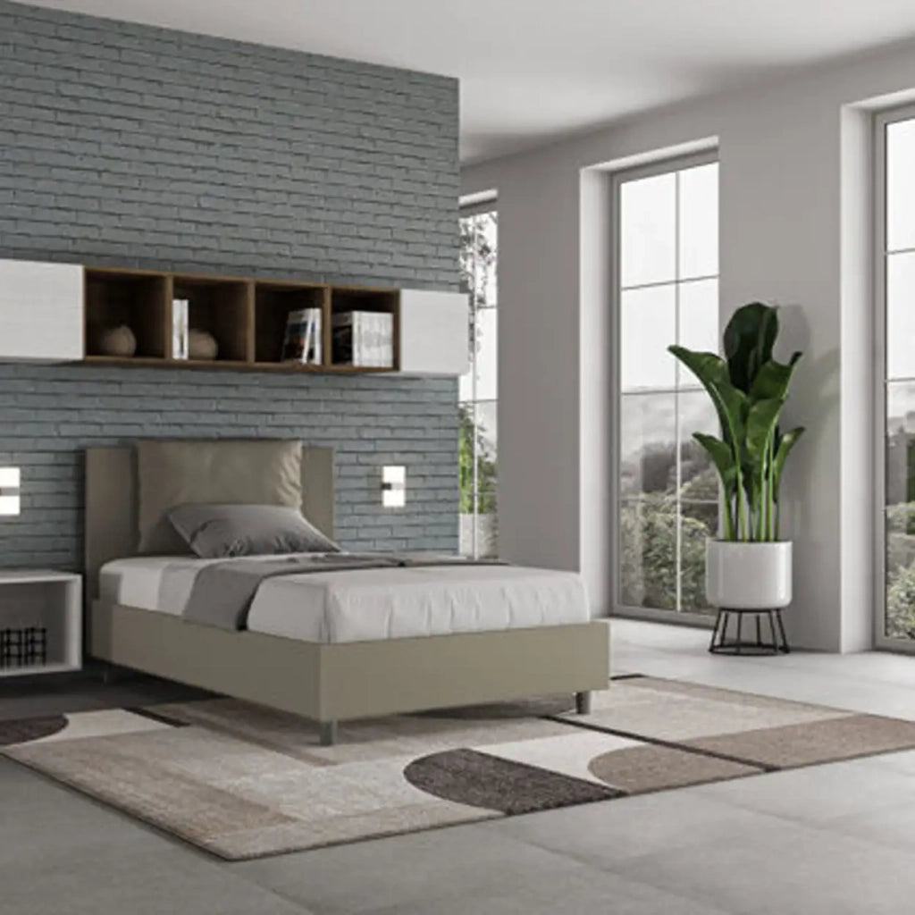 Letto una piazza e mezza senza rete imbottito 120x210 similpelle cappuccino Antea
