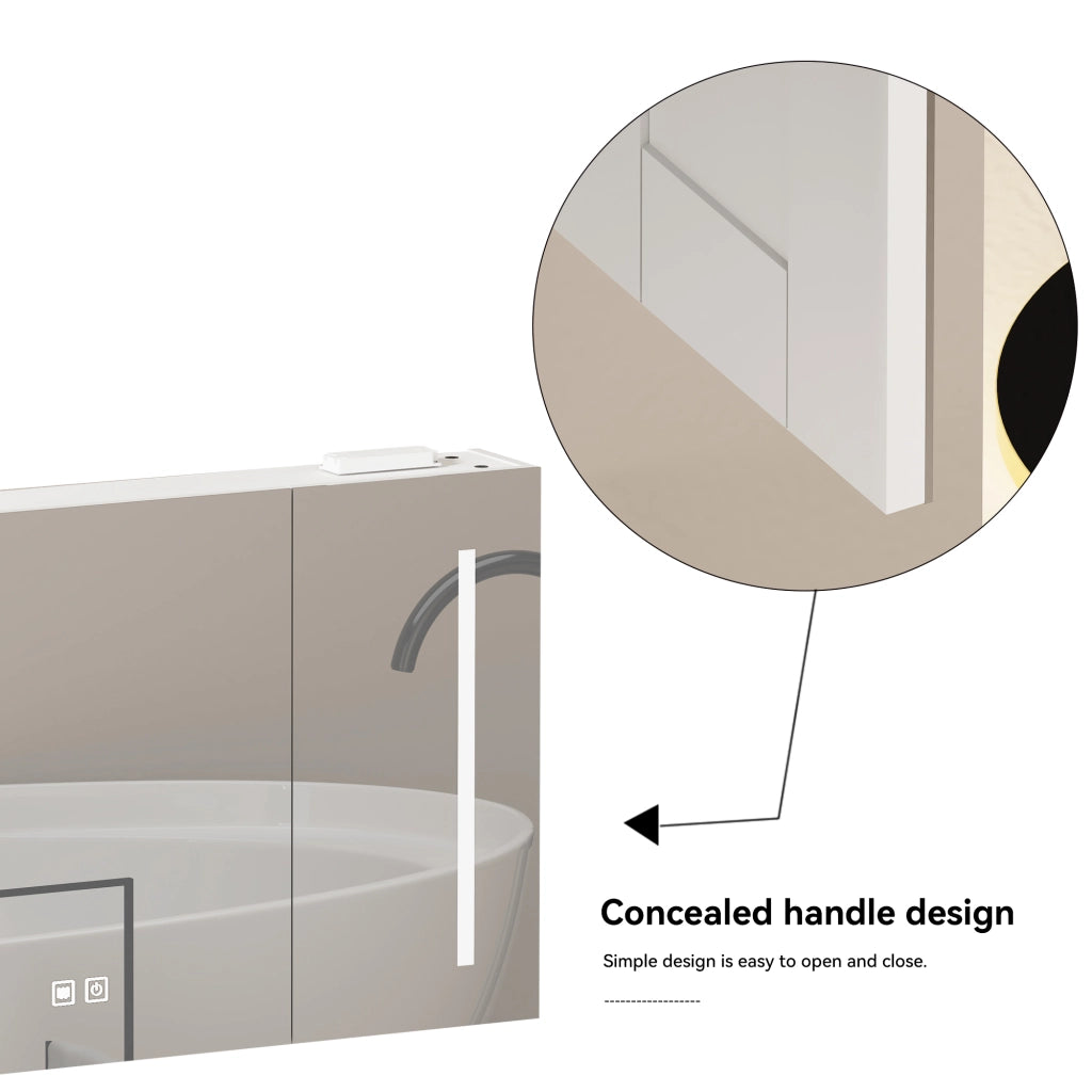 Armadietto a specchio con LED e 2 vani interni per bagno soggiorno e camera da letto in MDF e vetro bianco 80 cm