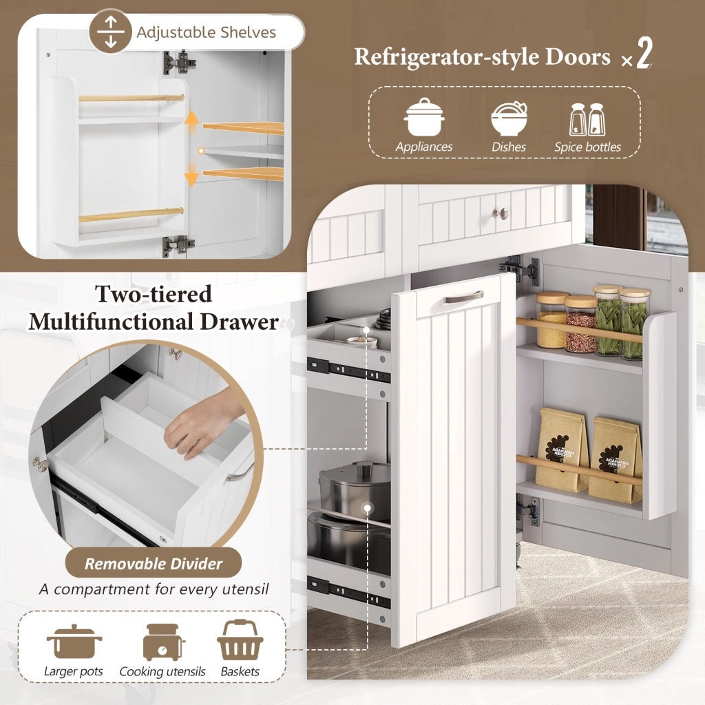 Carrello da Cucina con 2 Cassetti; Ripiani Regolabili; Portasciugamani e Piano Ribaltabile per Cucina; in MDF; 140x40-70x92 cm