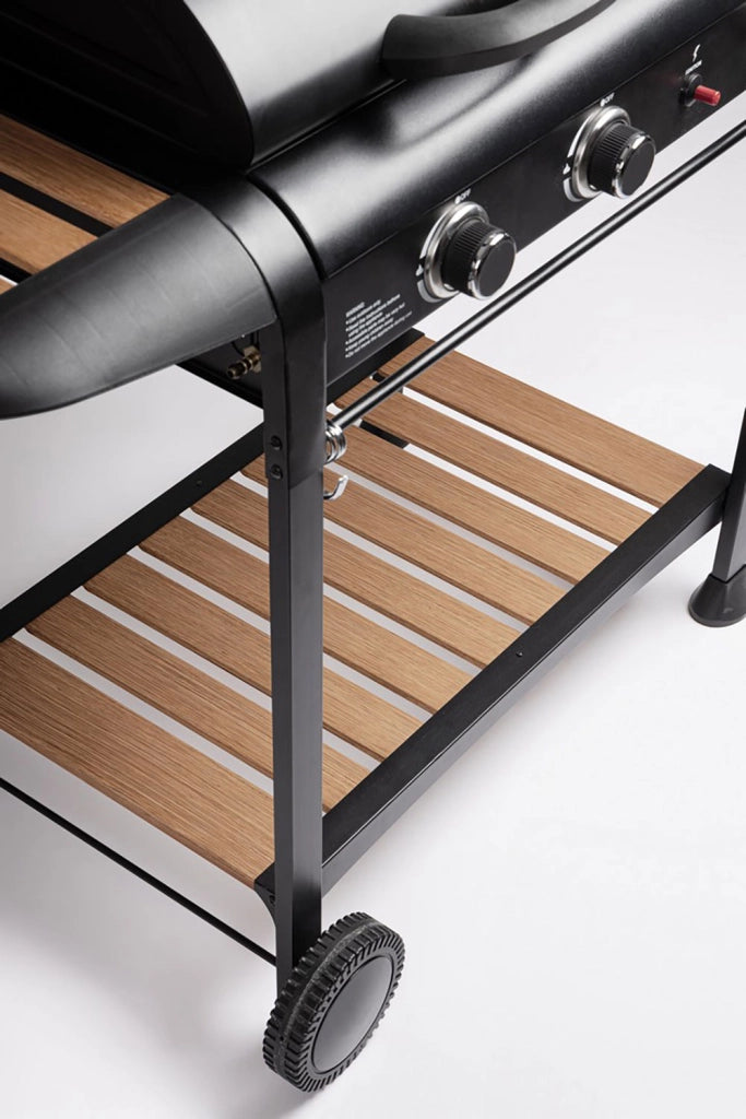 Barbecue a Gas 3 Bruciatori 133x57x98h cm Accensione Piezoelettrica in Acciaio Loni Nero