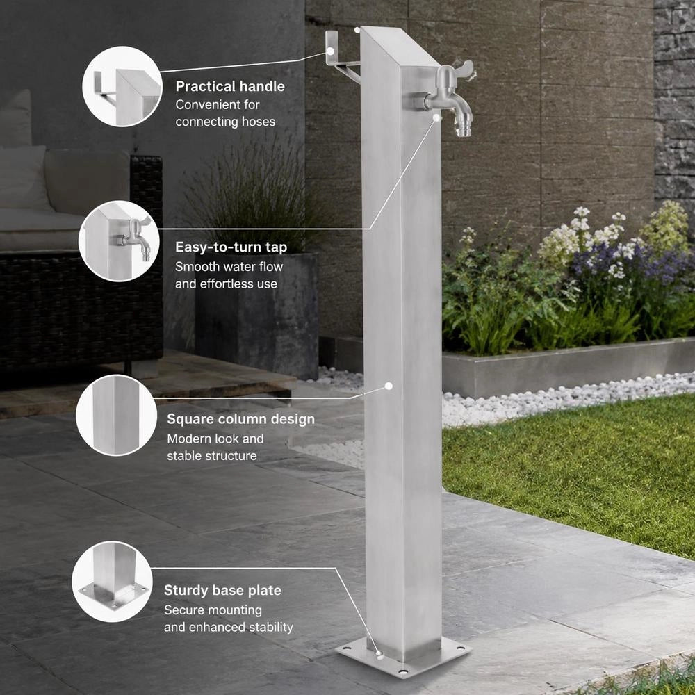 Garden Water Column, Stainless Steel, Square, 95 Cm