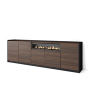 Credenza, Mobile, Cucina, 260x80x37 cm, 5 Porte, Camino elettrico, Rovere scuro e Nero