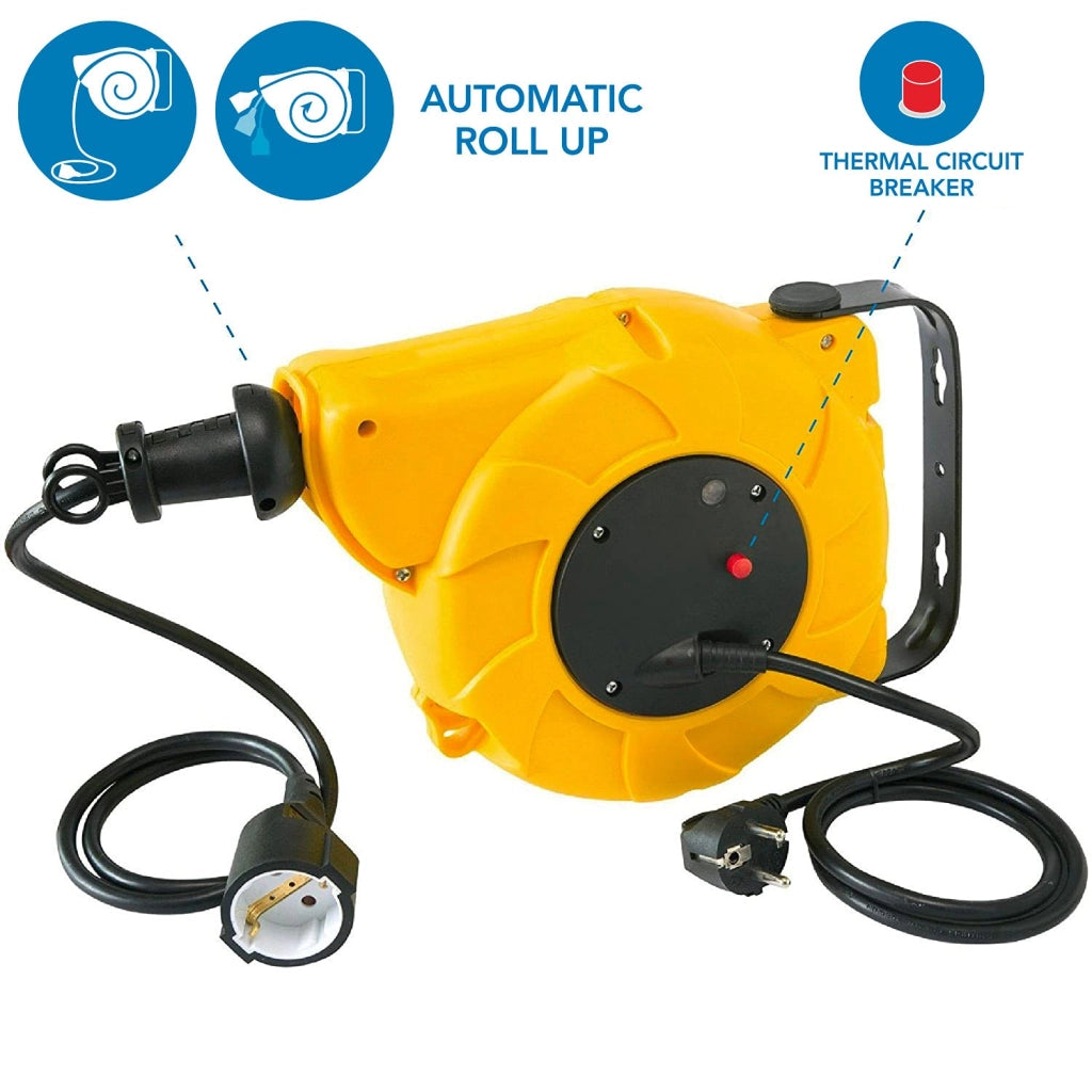 Avvolgicavo Elettrico Automatico Fissaggio a Parete Prolunga 8 m + Cavo 2 m