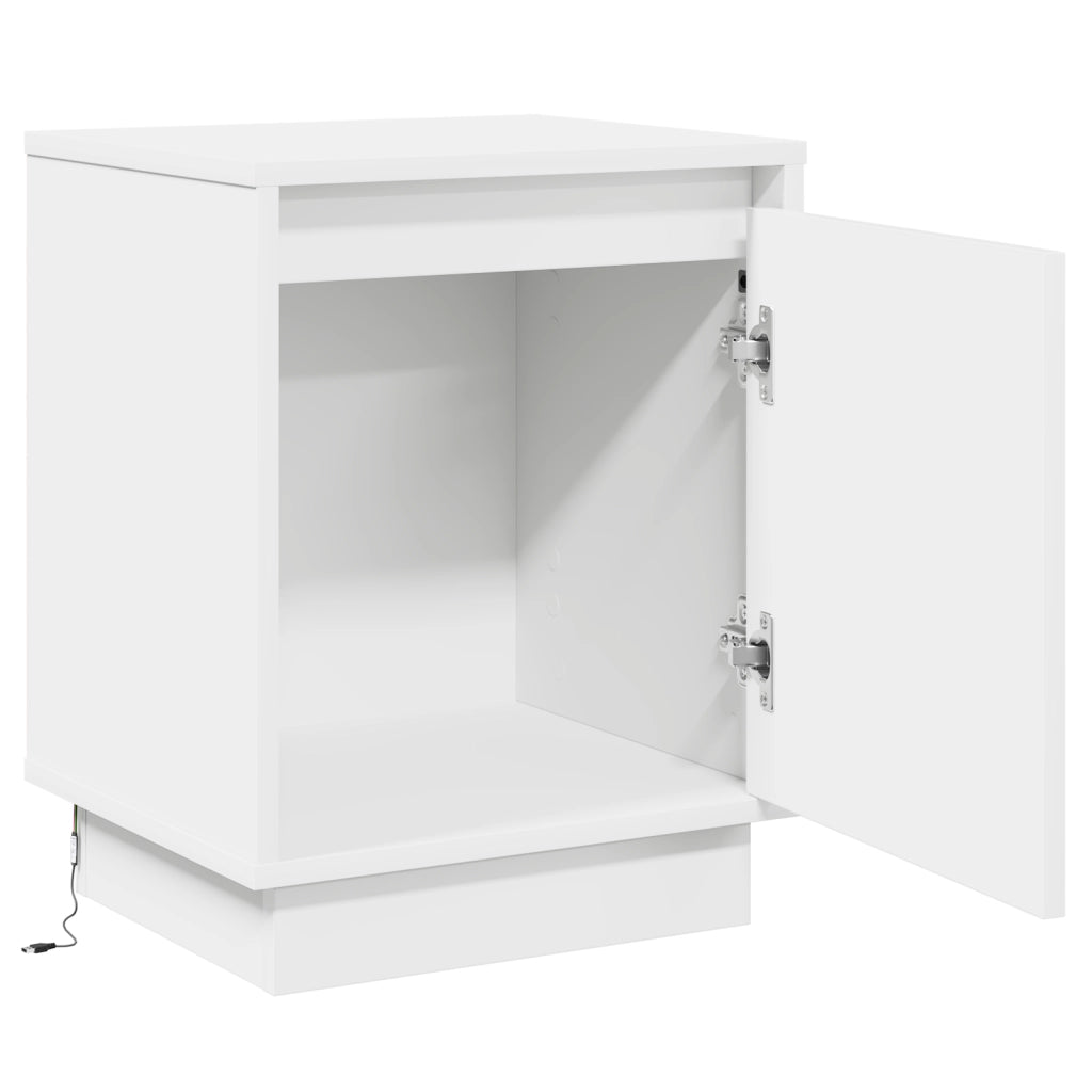 Comodini con Luci LED 2 pz Bianchi 39x34,5x50 cm