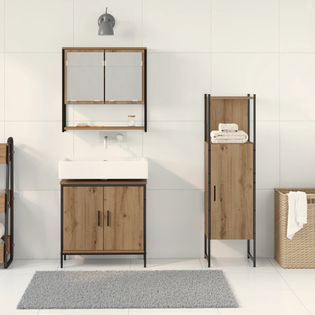 Set di arredamento bagno in 3 pezzi Rovere Massello Legno Ingegnerizzato
