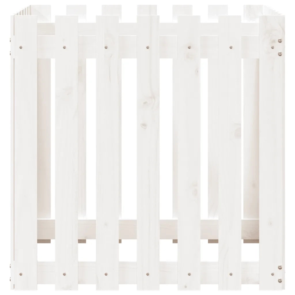Fioriera Giardino a Recinzione-Vaso con Ringhiera-Contenitore per Piante Bianca 70x70x70 cm Massello Pino