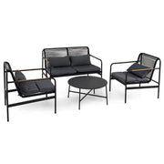Set mobili da patio 4 pezzi in vimini con cuscini, Divano 2 posti e 2 poltrone con tavolino per giardino balcone