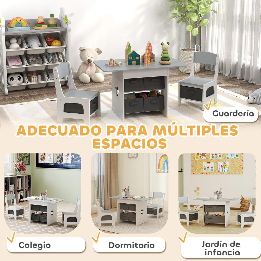 Tavolo Bambini con 2 Sedie e 6 Cassetti Stelle Grigio ¨C Xylo ¨C 3-8 Anni
