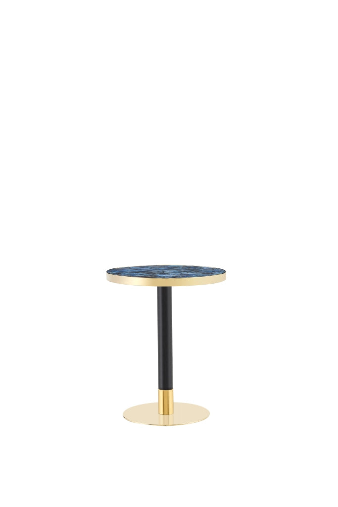 Tavolo da pranzo - rotondo moderno - effetto marmo - bordo oro - base nera/oro - versatile