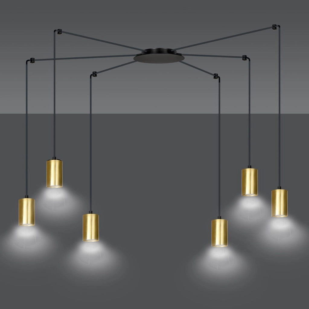 Lampada a sospensione Traker in acciaio nero opaco e oro