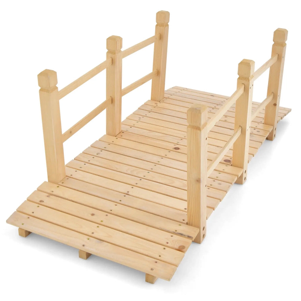 Ponticello da Giardino in Legno 5 Feet con Corrimano di Sicurezza, Ponte ad Arco Decorativo per Esterno e Cortile Naturale Robusto