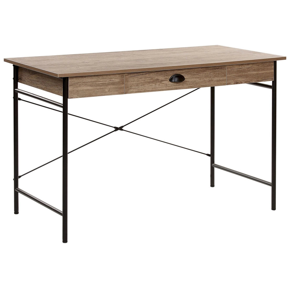 Set di mobili per ufficio libreria da scrivania in legno scuro con gambe in acciaio MDF nero, ripiani, cassetti, set moderno per l'home office