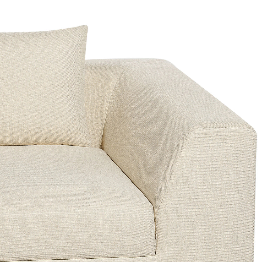 Divano Tessuto Beige Poliestere Imbottito Divano 3 Posti Cuscini Braccioli Soggiorno Moderno Confortevole Accogliente