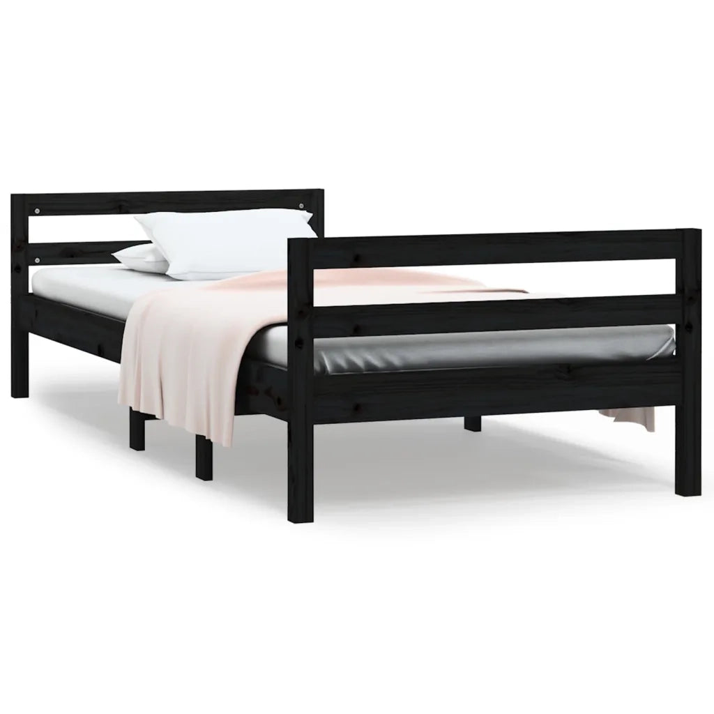 Letto singolo | Letto per adulti | Giroletto Nero 75x190 cm in Legno Massello di Pino