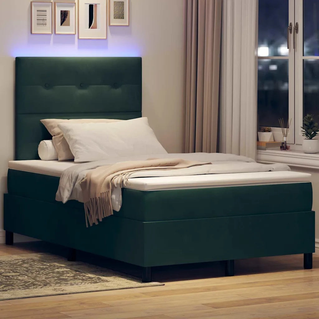 Letto a Sorgente LED Verde Scuro 120 x 190 cm Velluto 3343301