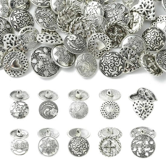 Punti decorativi 50 pezzi in acciaio argentato antico - Punti decorativi - Punti retro - Punti per cucire - Punti gravi - Dimensioni perfette 17-22,5 mm