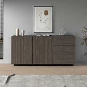 WHOUS Credenza Coste a 2 ante e 3 cassetti antracite opaco e legno scuro 180x43x86 cm
