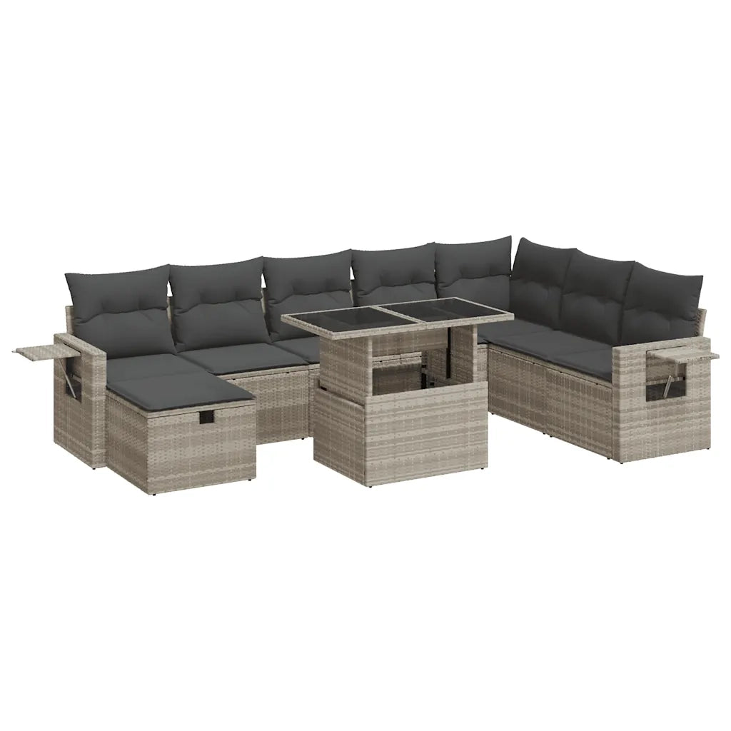 Set Divano da Giardino 9pz con Cuscini Grigio Chiaro Polyrattan 3327882