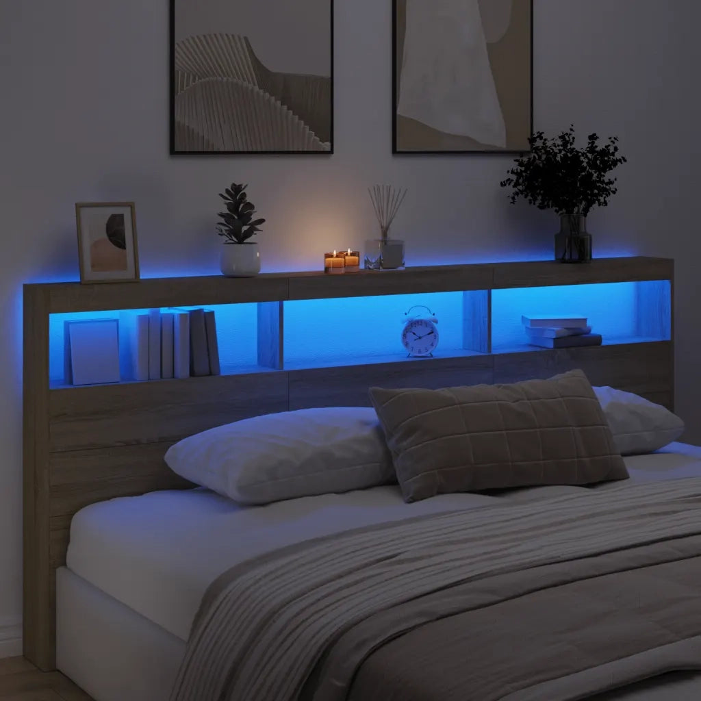 Testiera con Contenitore a LED Rovere Sonoma 220x17x102 cm 839226