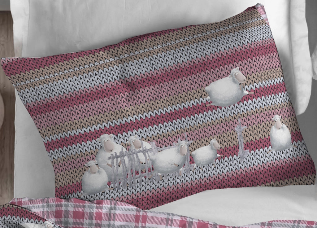 Copripiumino Sacco Piumone Cotone Flanella Pensieri Delicati Disegno Pecorelle - Singolo - Rosa