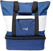 Borsa XXL per spiaggia con chiusura a raccatto e contenitore per ghiaccio, sacchetto impermeabile per picnic per famiglie in stile marino per vacanze, picnic e shopping (blu-bianco), blu-bianco