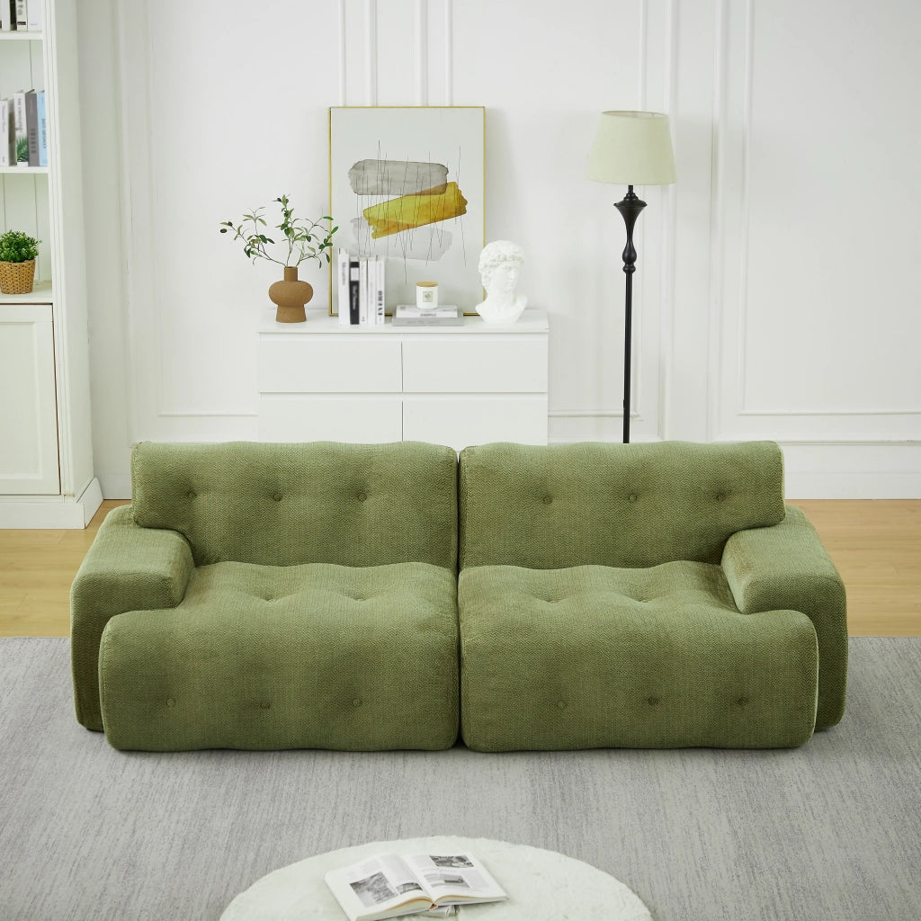 Divano a due posti modulare in ciniglia con braccioli ampi design ergonomico senza montaggio verde 224 × 104 × 66 cm