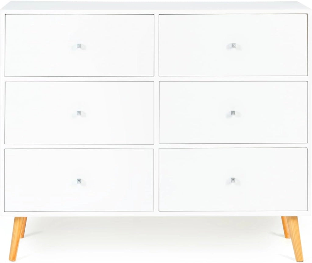 EMMIE 110 cm Cassettone scandinavo bianco a 6 cassetti