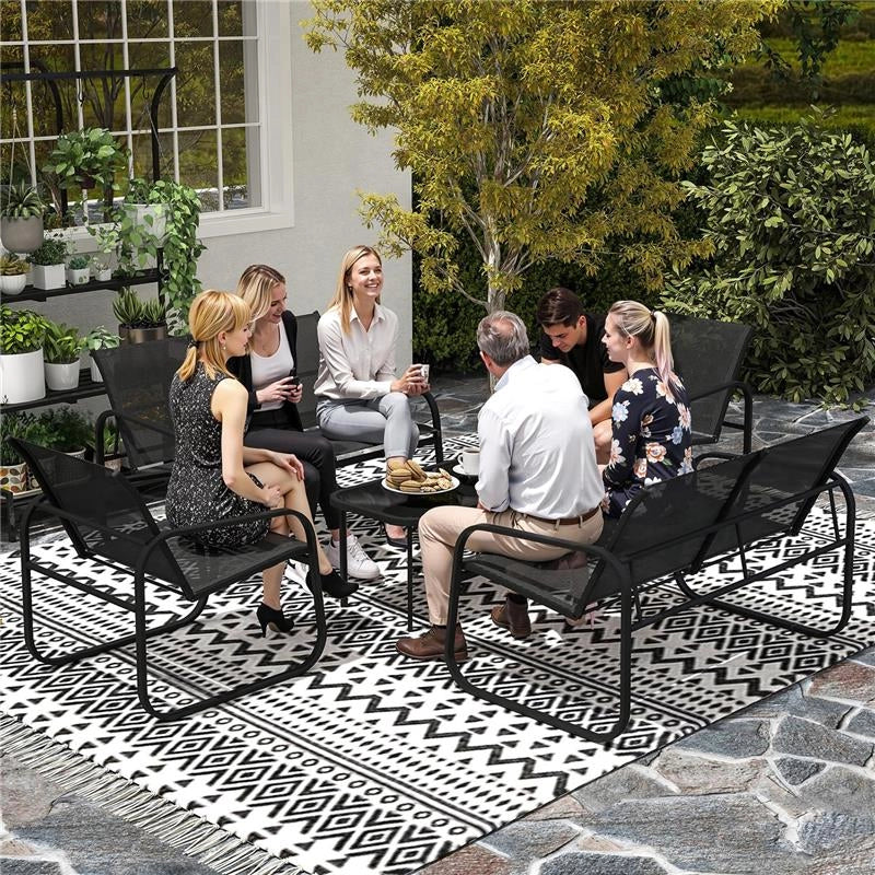 SET DA GIARDINO CON 2 DIVANI 2 POSTI 2 POLTRONE E UN TAVOLINO DA CAFFÉ CON PIANO IN VETRO NERO