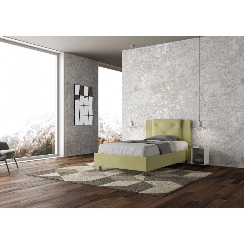 Letto imbottito Piazza e mezzo 110x200 cm Appia - Con rete,Microfibra,Tè verde
