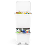 Pattumiera 2 Scomparti 40L, con Pedale, Ruote e Coperchio, Contenitore per Rifiuti Inclinabile, Sistema di Raccolta Differenziata per Cucina (40 L)