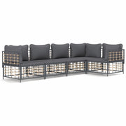 Set Divani da Giardino 5 pz | Set Salotto da Giardino con Cuscini Antracite in Polyrattan