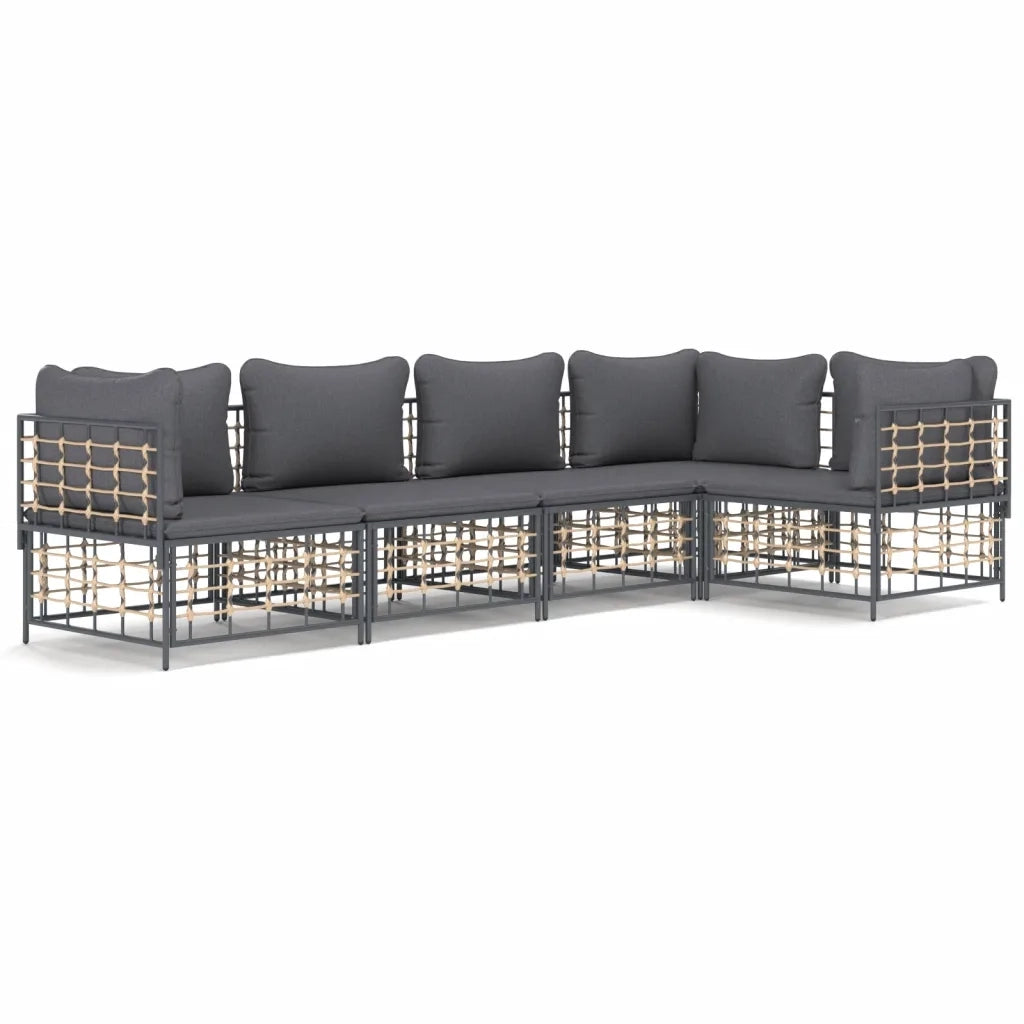Set Divani da Giardino 5 pz | Set Salotto da Giardino con Cuscini Antracite in Polyrattan