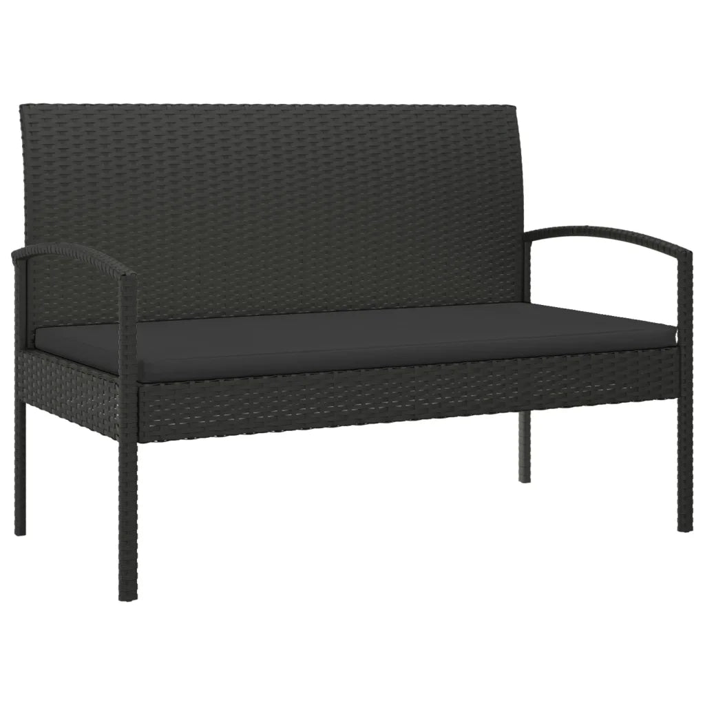 Panca da Giardino con Cuscino Nera 105 cm in Polyrattan