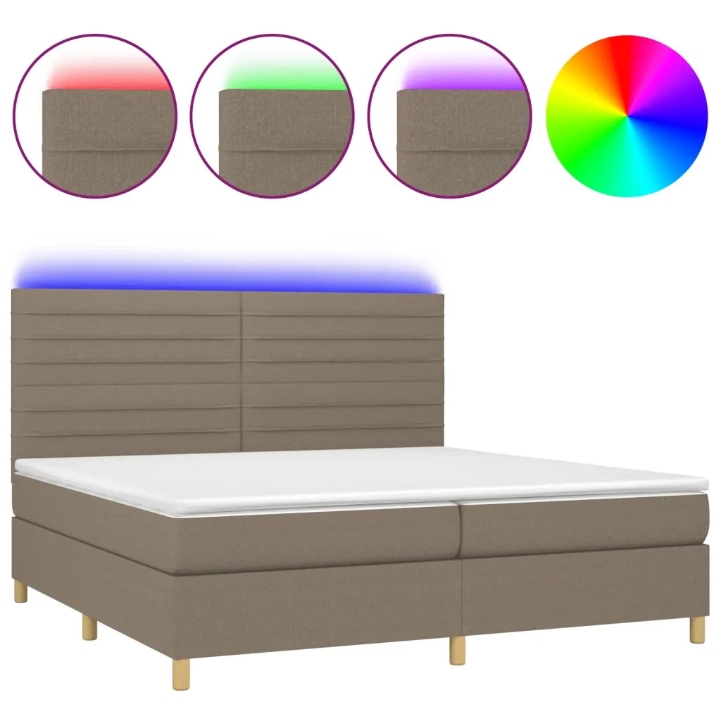Letto a Molle Materasso e LED tortora 200x200cm in Tessuto cod mxl 59201