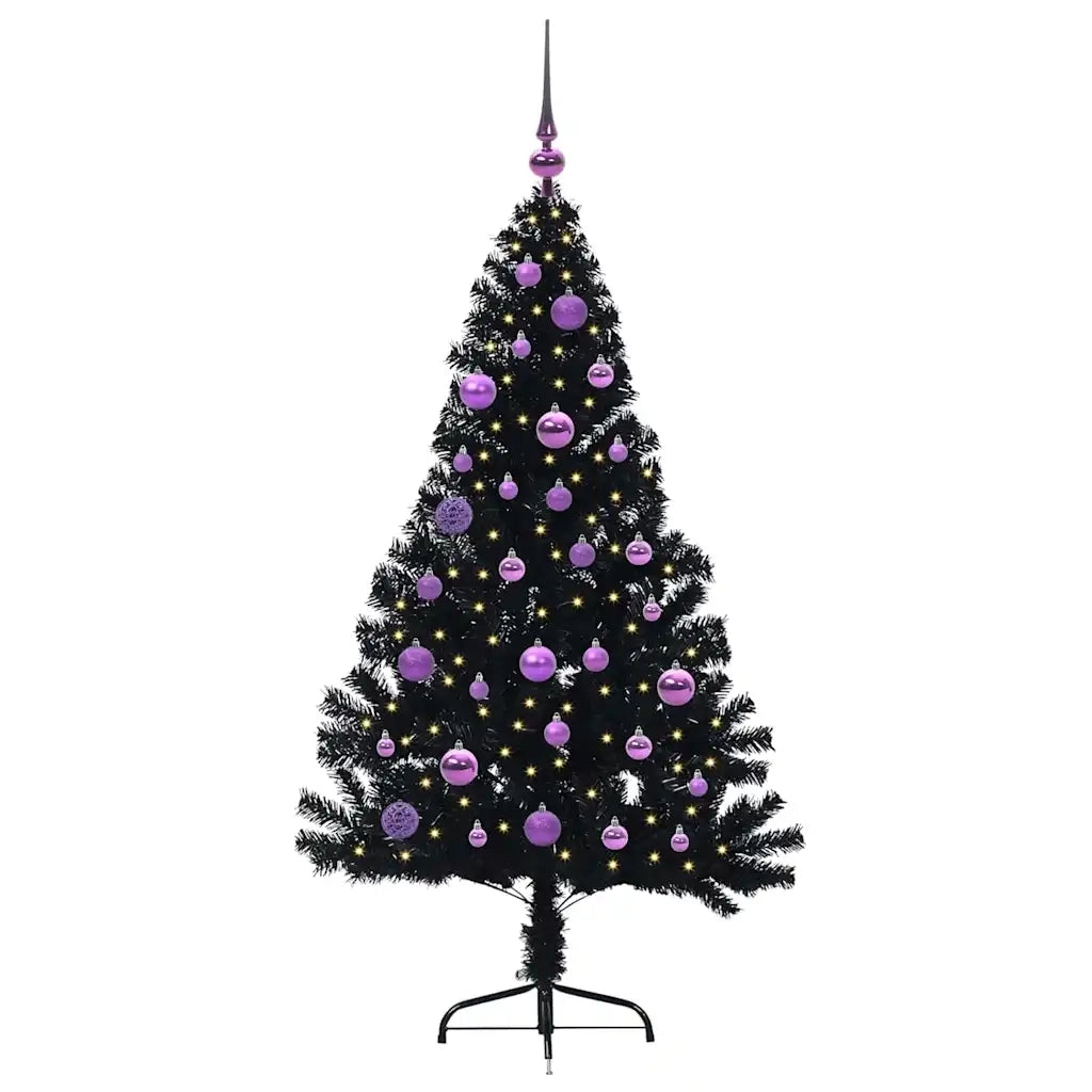 Albero di Natale Artificiale-Albero Natalizio con luci integrate Nero 150 cm PVC 451394
